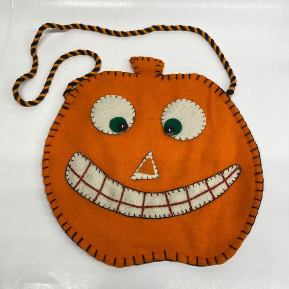 TAG Vintage Style Purse Tote Smiling Pumpkin Jack-o’-lantern Wool Handbag - Picture 1 of 9